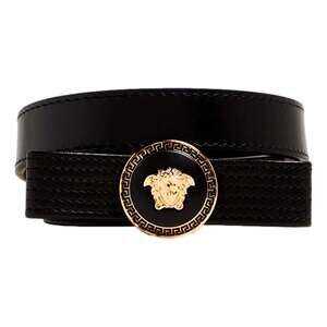 Versace Gianni Enamled Logo Black Leather Bow Belt